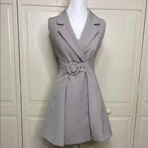 Catwalk Womens Button Wrap Belted Mini Dress Sleeveless Taupe Size S Runway